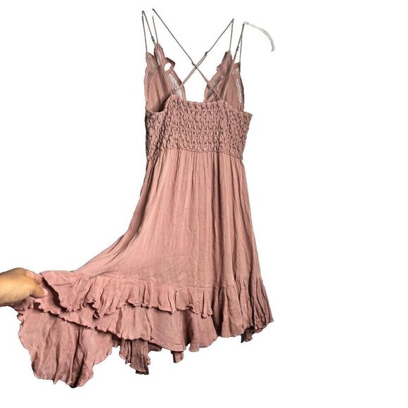 Free People One Movement Rose Pink Adella Lace Ruffle Tiered Slip Dress SMall - Picture 3 of 13